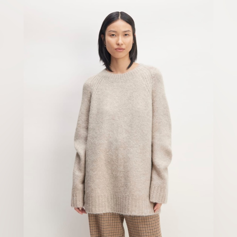 Everlane The Superfuzz Alpaca Crew Sweater in Light Oat— Women’s Large